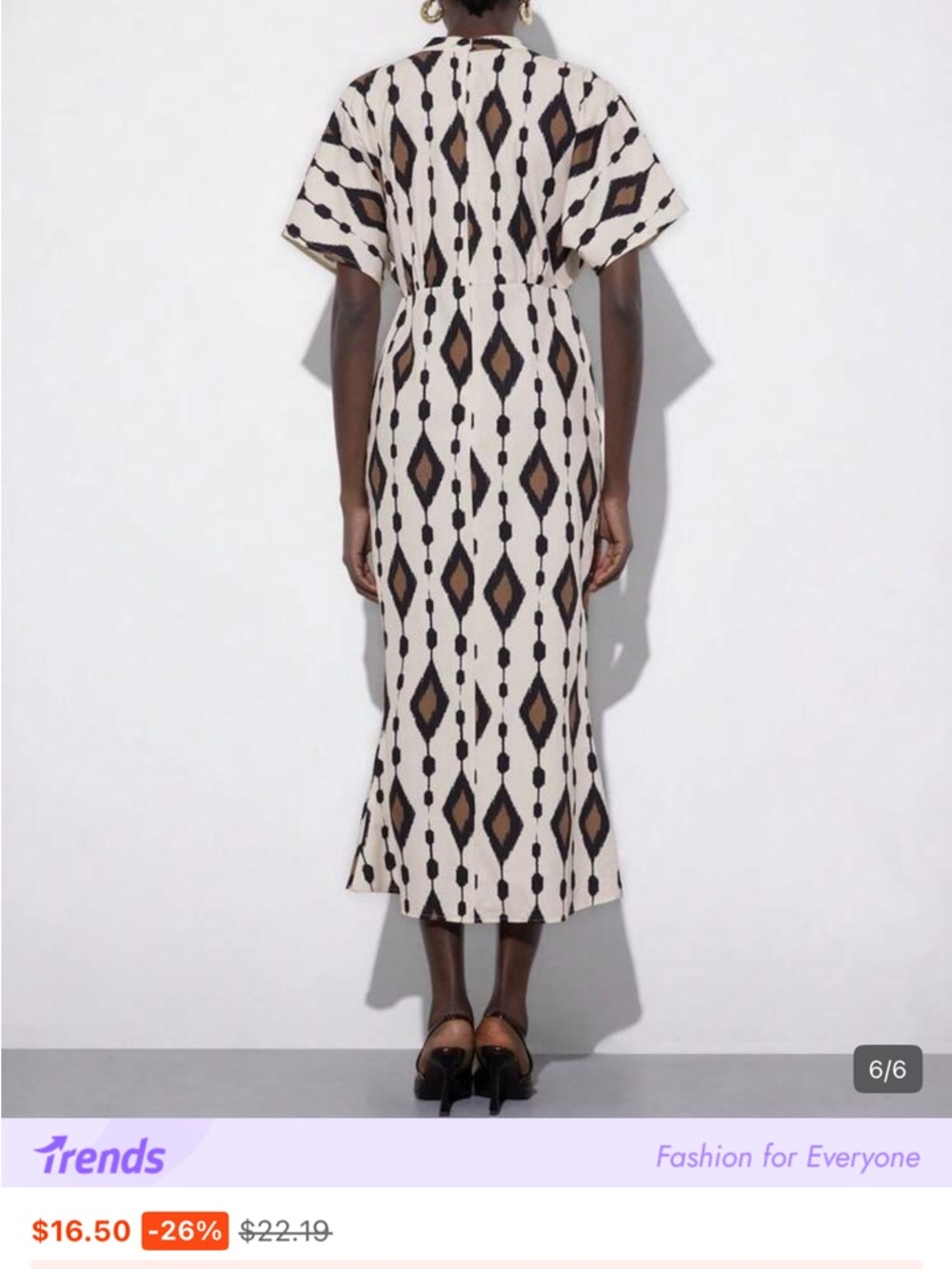 SHEIN Cream Midi Dress with Brown Diamond Print